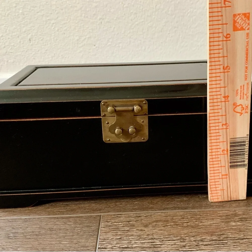 Vintage Wooden Asian Jewelry Box With A Key